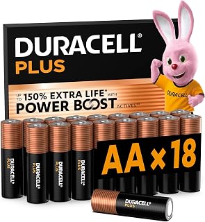 DURACELL Plus AA Batteries (Pack of 18) - 1.5V Alkaline Batteries - Up to 150% Extra Life with POWER BOOST Active - Reliability for Everyday Devices - 0% Plastic Packaging - MN1500 | Hasta un 150% de extra duración con POWER BOOST ACTIVES – Mandos para videojuegos y cámaras digitales