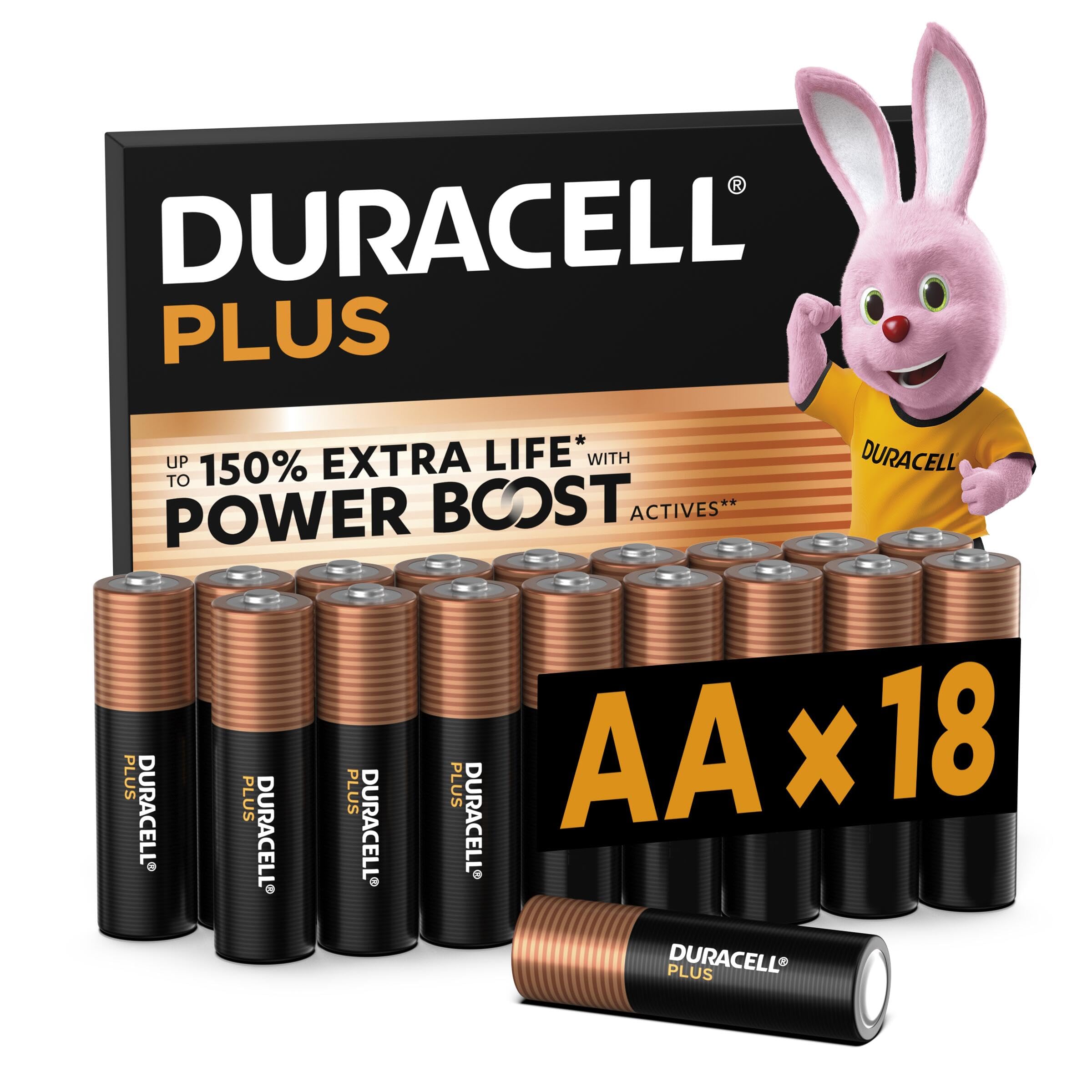 DURACELL Plus AA Batteries (Pack of 18) - 1.5V Alkaline Batteries - Up to 150% E