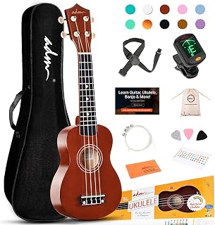 ADM Ukulele for Beginners Hawaiian Wood Ukelele Kit for Kids Adult Student Starter Professional Ukalelee Pack Bundle with Free Lessons Gig Bag Strap Nylon String Tuner (Brown, 21 Inch)
