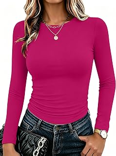 Zeagoo Womens Long Sleeve Slim Fit Going Out Tops Round Neck Shirts
