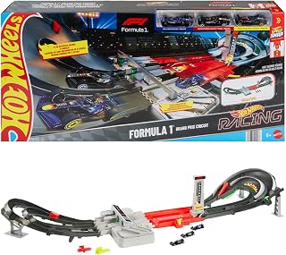 ​Hot Wheels Formula 1® Grand Prix Circuit & 3 Cars (Teams May Vary) | Two Modes of Racing with a Motorized 3-Lane Booster, Speed Snap Track, JLB13
