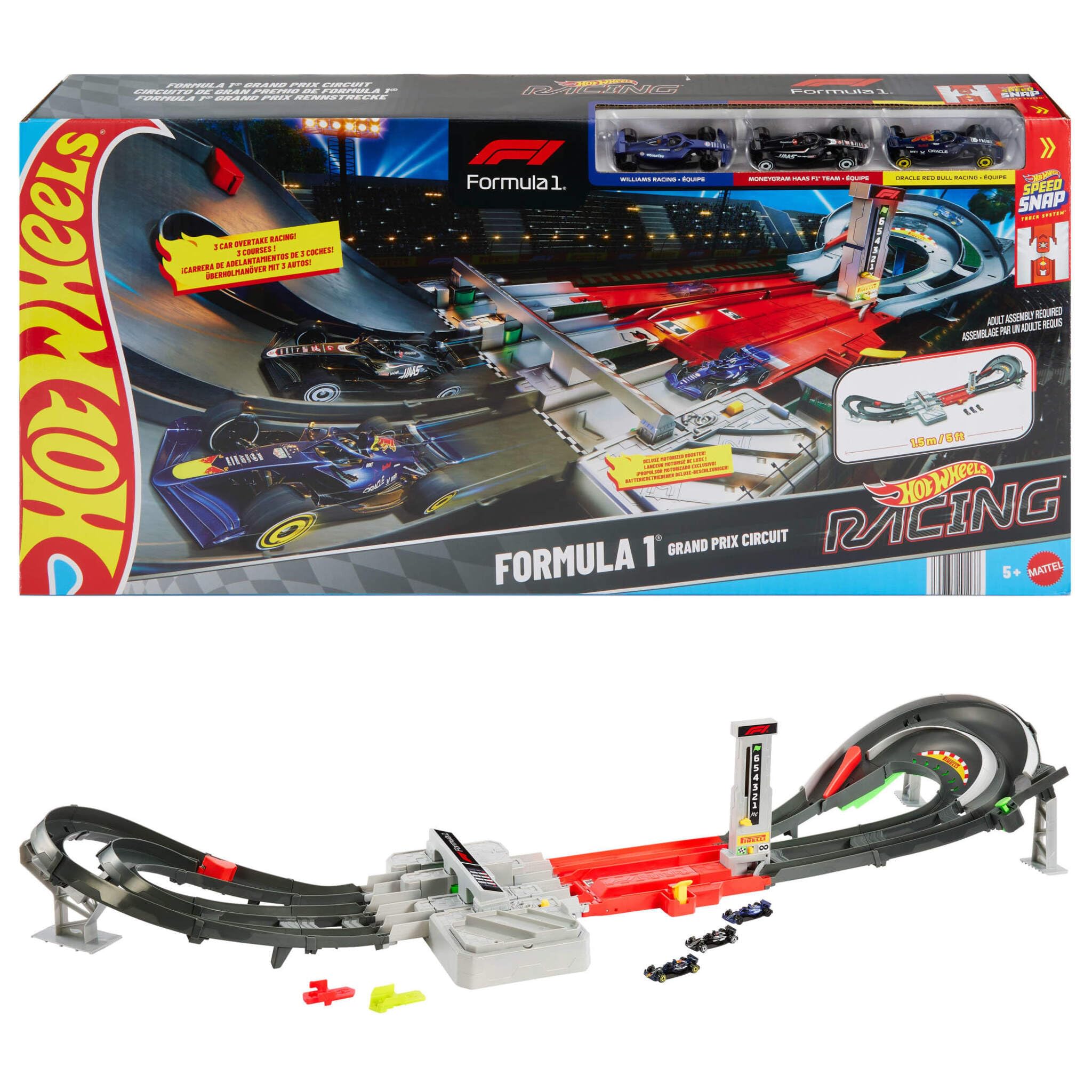 ​Hot Wheels Formula 1® Grand Prix Circuit & 3 Cars (Teams May Vary) | Two Modes 