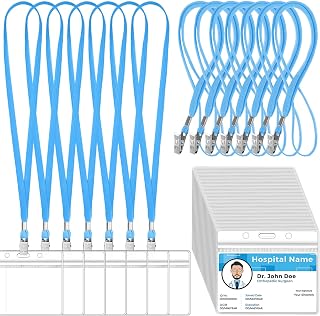 Marspark 50 Sets 4"x3" Name Badge Holder with Lanyard Bulk, Lake Blue