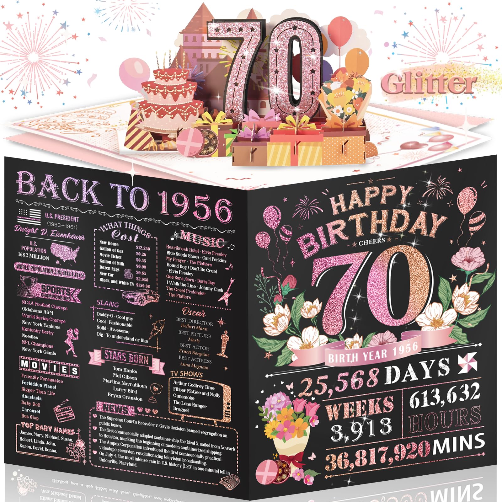 Aiunmiol 70th Birthday Card for Women Her, Large 3D Pop Up 70th Birthday cards f