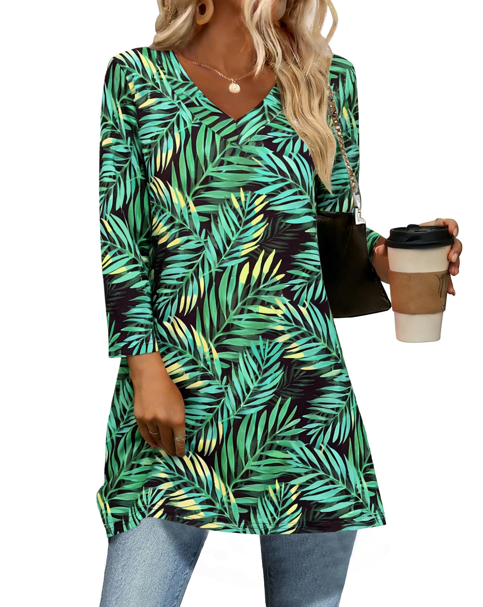 JomeDesign Camisetas de verano con cuello en V y manga 3/4 para mujer, estilo ca