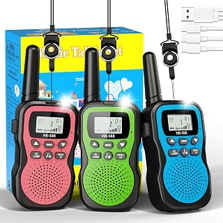Gmito Walkie Talkies for Kids Rechargeable,Outdoor Toys for 6 7 8 9 10 11 12 Year Old Boys Girls,Kids Walkie Talkies 22 Channels with 3-in-1 Charging Cable for Adventure Camping Hiking (3 Pack)