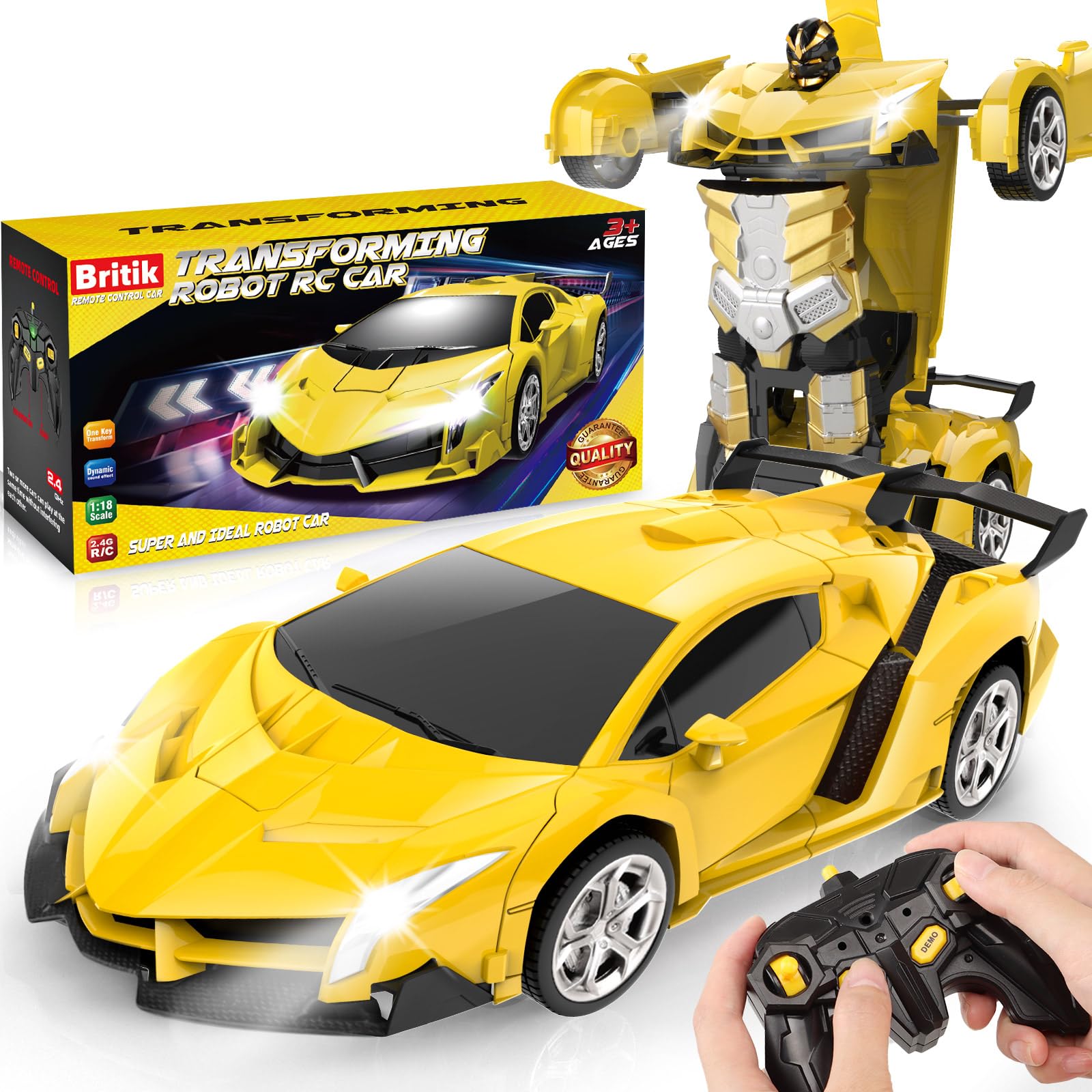 Britik Transform Remote Control Car Toys for Boys 4-6, Drift RC Car Yellow | Tra