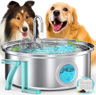 oneisall 7L/230oz Dog Water Fountain for Multi-pet Household,PWF002 | 25db Quiet Design,304 Stainless Steel,Contain 3 Set Filters,Visual Water,5-Layer Filtration,Fit for Living Room Kitchen