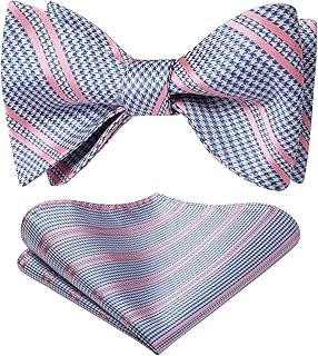 Bow Ties for Men Check Plaid Self Tie Bow Tie and Pocket Square Bowtie Formal Tuxedo Wedding Bowties Handkerchief Set
