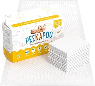 Peekapoo - The Original Disposable Baby Changing Pad Liners – 50 Pack | Super Soft, Waterproof, Ultra-Absorbent, Fragrance-Free, 24 x 18 Inch, Portable, Travel-Friendly, Pee Pads, BPA &amp; PFAS Free