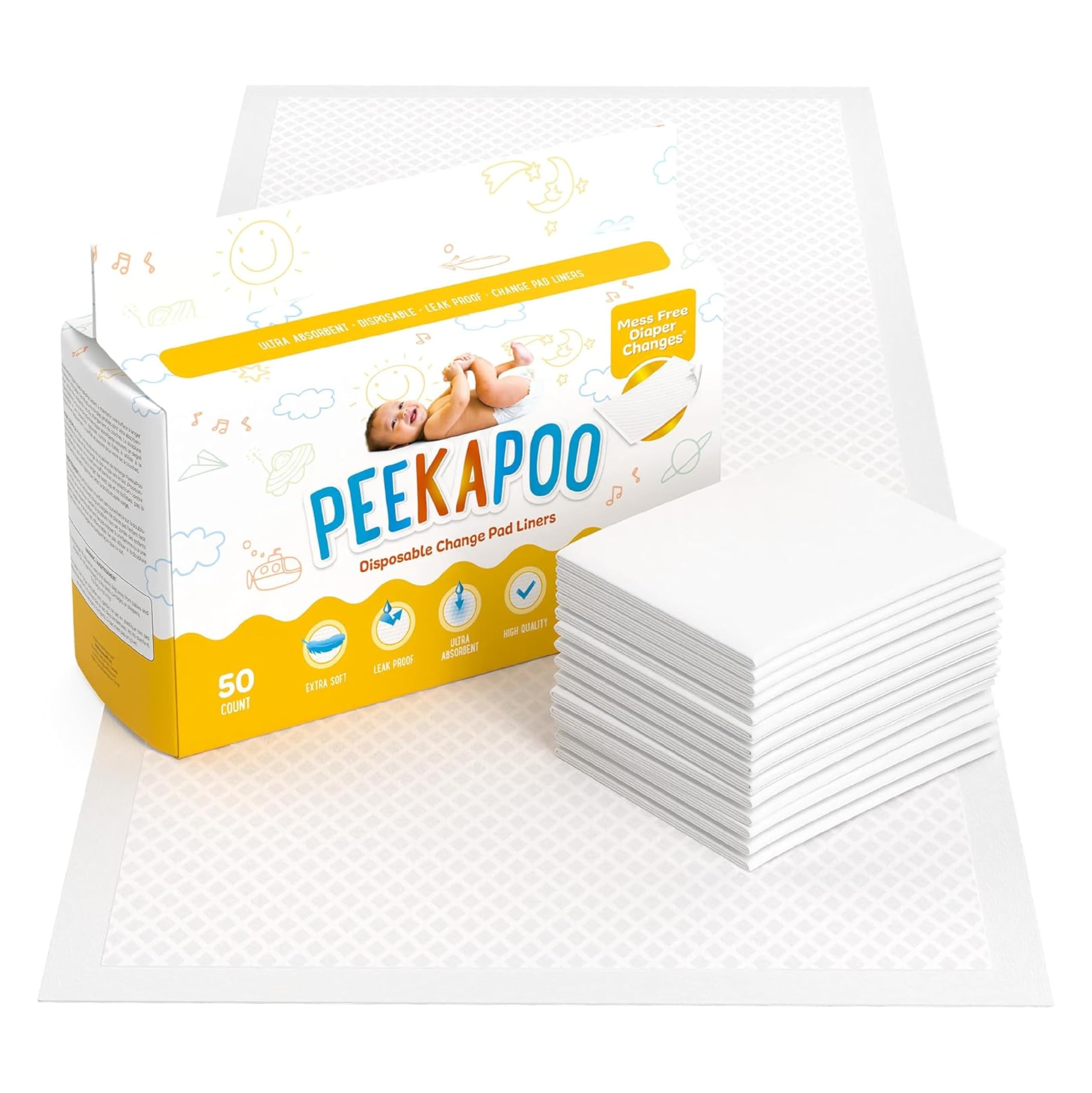 Peekapoo - The Original Disposable Baby Changing Pad Liners – 50 Pack | Super So
