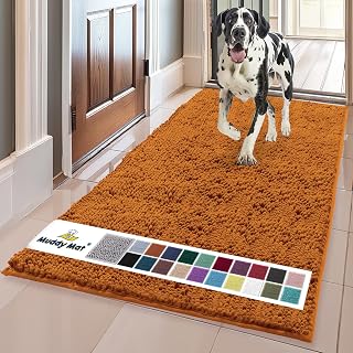Muddy Mat® As Seen On TV - Super Absorbent Microfiber Dog Doormat for Muddy Feet Non-Slip Washable Pet Rug, Quick Dry Chenille Front Door Carpet, Machine Washable Indoor Outdoor Mat, Orange 59.8"x23.6