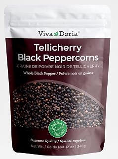 Viva Doria Tellicherry Peppercorn, Whole Black Pepper, Steam Sterilized Black Peppercorns, 340g