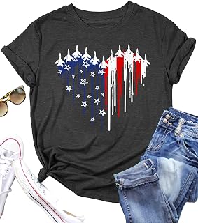 VVNTY American Flag Heart Shirt Women Patriotic T-Shirt 4th of July Graphic Tees Shirts USA Flag Star Stripe Tops