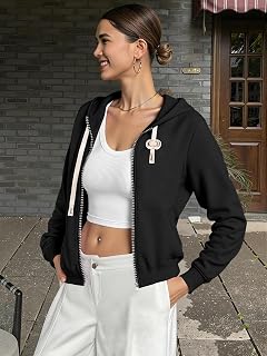 Women's Hooded Sweatshirt Short Hem Zip Side Pockets