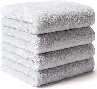 AIFY Resort Towels, No Twist Yarn Face Towels, Set of 4, 100% Cotton, Fluffy, Hotel Specifications, Absorbent, Quick Drying, Thick, 13.4 x 31.5 inches (34 x 80 cm), Silver Gray