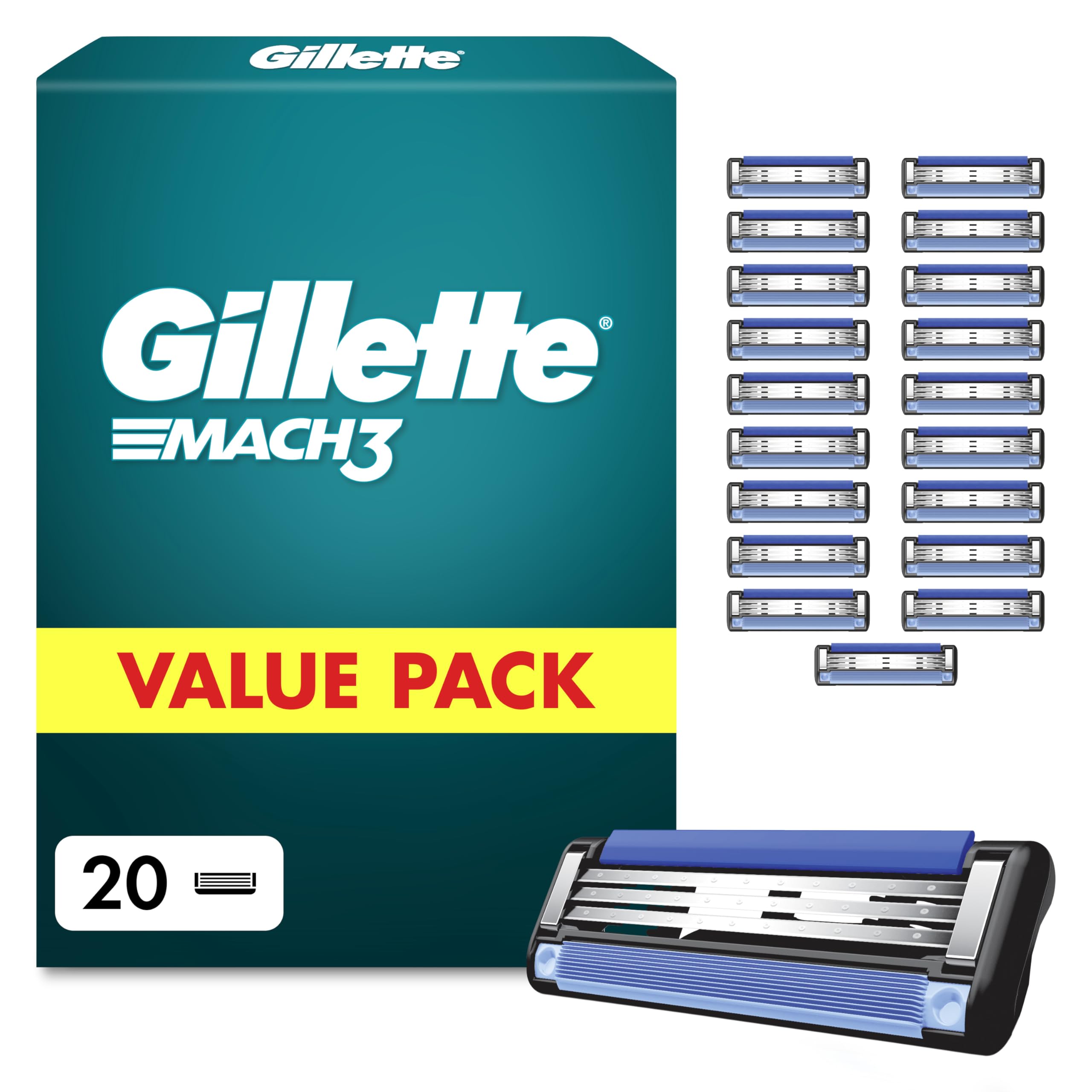 Gillette Mach3 Razor Blades Men, Pack of 20 | Razor Blade Refills, Upgraded Lubr