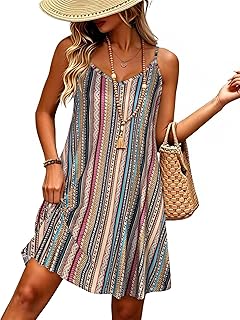 JOELLYUS Women Spaghetti Strap Dresses Summer Dress Beach Pocket Sundresses