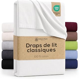 Green Mark 100% Cotton Flat Sheet – Classic Flat Sheet, No Elastic, Skin-Friendly, Easy Care, Washable at High Temperature – White – 150 x 250 cm