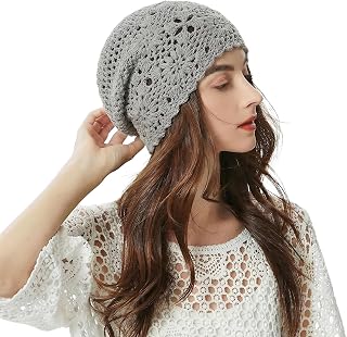 ZLYC Women Cotton Crochet Slouchy Beanie Hat Handmade Knit Summer Skull Cap