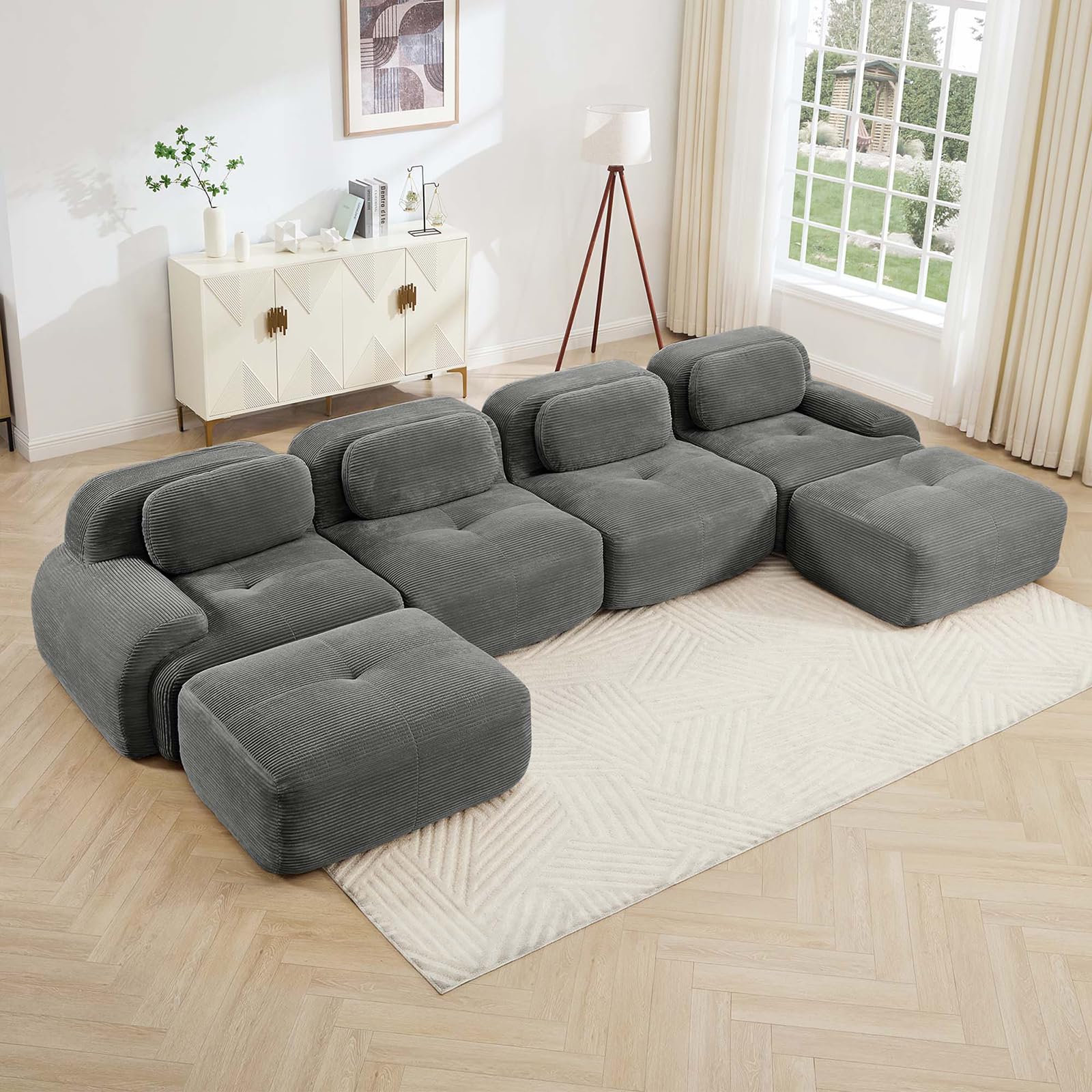 Corduroy Modular Sectional Sofa, Oversized Cloud Couches for Living Room