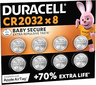 DURACELL 2032 Lithium Button Batteries (Pack of 8) 3V, CR2032 | Up to +70% Longevity - Child Safety Technology - For Apple AirTags, Keys, Home Appliances and Medical Accessories