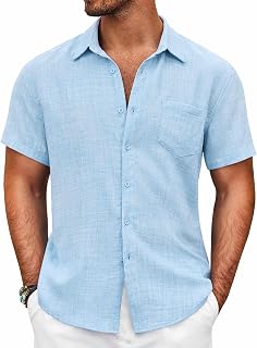 COOFANDY Men's Short Sleeve Button Down Shirt Casual Summer Beach Shirt with Pocket