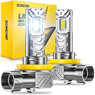 ZonCar H11 LED 𝗛𝗲𝗮𝗱Iight Bulbs, 60000LM 6500K Cool White, H8 H9 H16 𝗛𝗲𝗮𝗱light Bulbs, IP68 IP6Xproof 60000hrs Lifespan, 1:1 Size Plug N Play, Canbus Ready Anti Hyper Flashing, Pack of 2