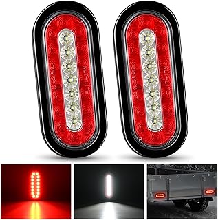 Nilight Trailer Tail Lights 2PCS 6 Inch Brake Reverse LED Lamp, Red White | 23 LEDs, Oval, IP67 Waterproof, Flush Surface Mount Grommets, Stop Running for Truck RV Boat Bus Lorry Camper Van Caravan