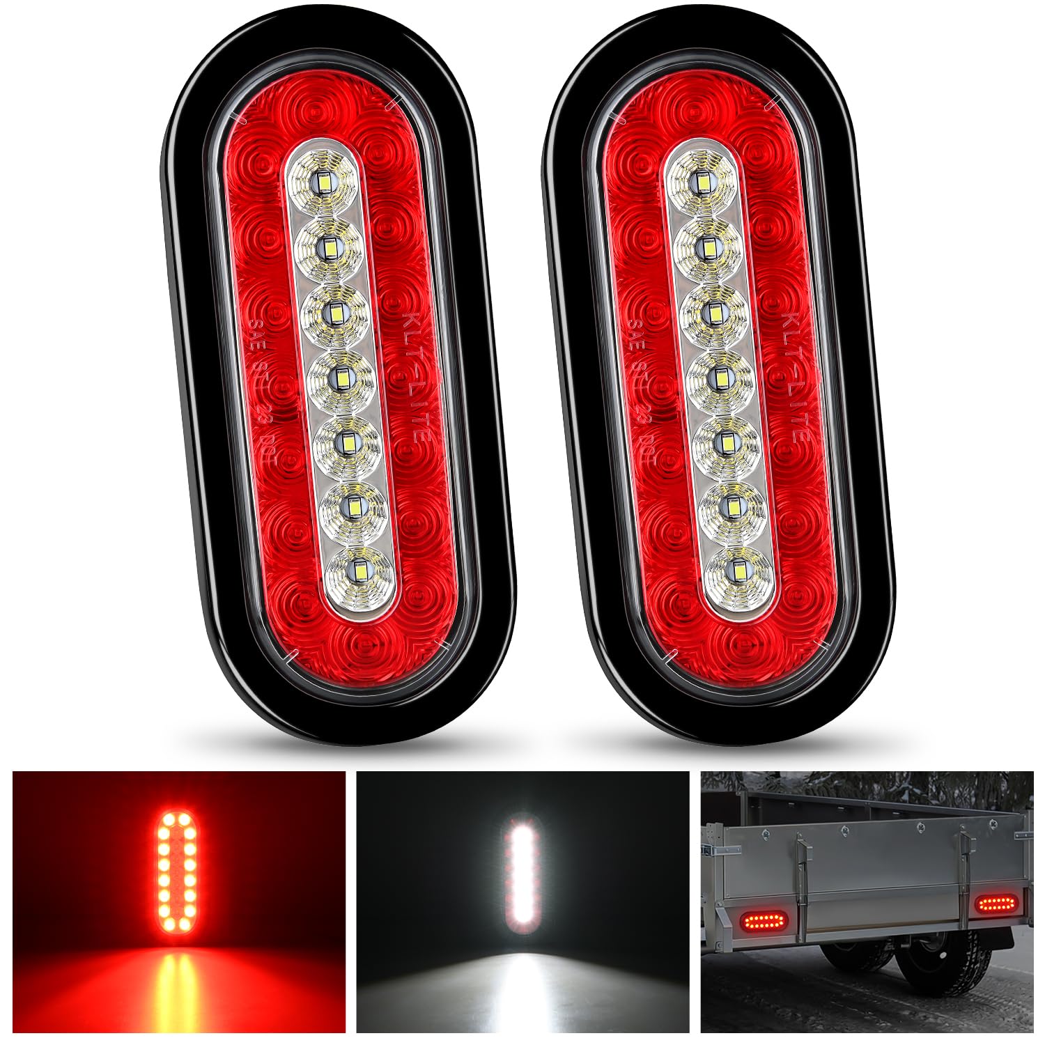 Nilight Trailer Tail Lights 2PCS 6 Inch Brake Reverse LED Lamp, Red White | 23 L