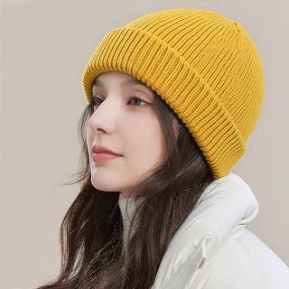 Ribbed Knit Hat Unisex Fold-Over Beanie for Casual Wear and Outdoor Activities