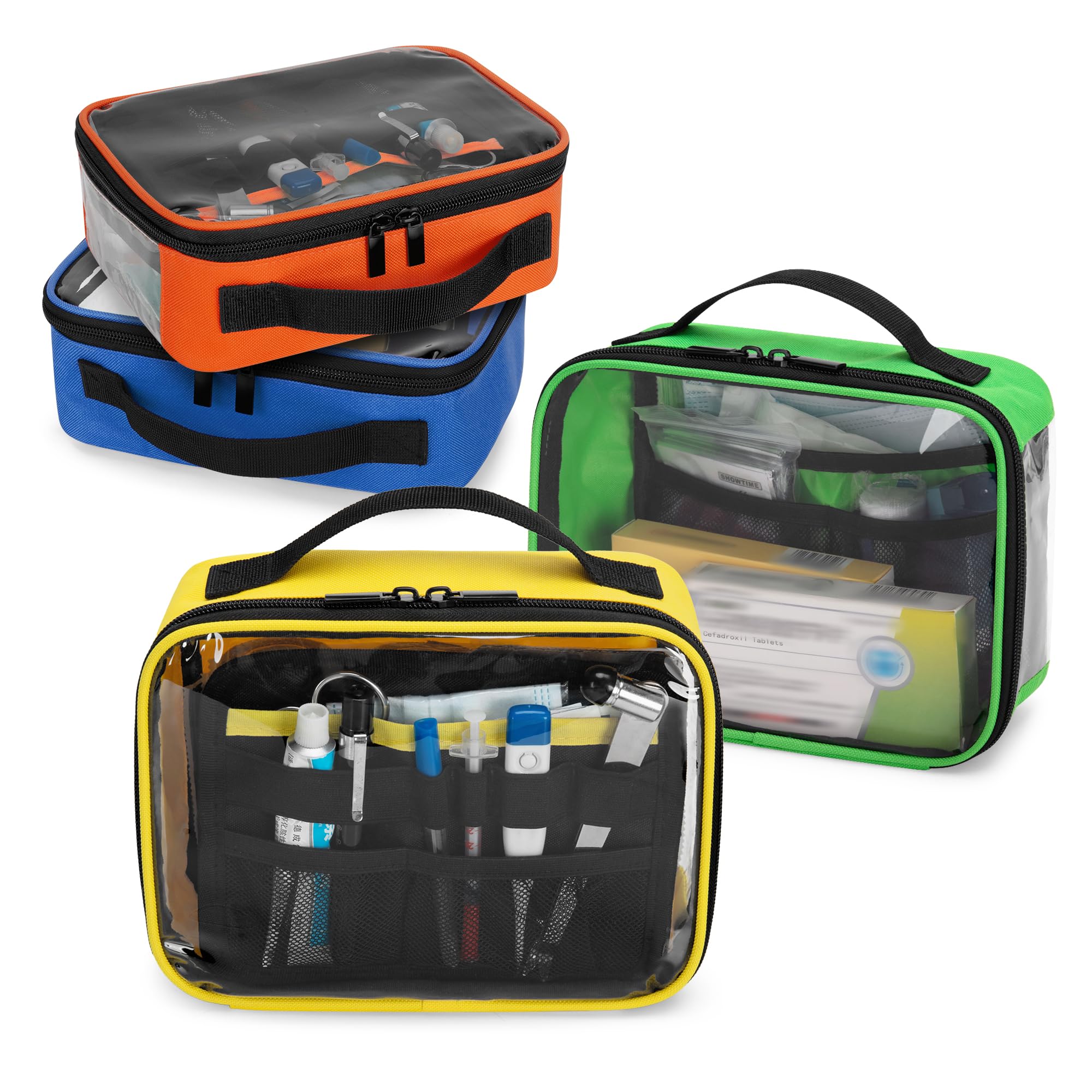 Trunab 4 Pcs First Aid Bag Empty Medical Pouch Color Coded Clear | Zippered Pouc