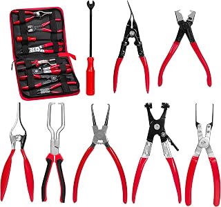 8-Piece Fuel Line Disconnect Tool Set with Hose Clamp Pliers, Relay Puller, Panel Clip, Trim Clip &amp; Push Pin Removal Tools for Automotive Repair