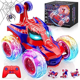 Spider Monster Truck Remote Control Car Toy, Gift for Boy Kids 3-10 Years | Birthday Present for Children Girls Age 4 5 6 7 8 9, 2.4Ghz RC Stunt Car Rechargeable with Colourful Lights 360° Rotation