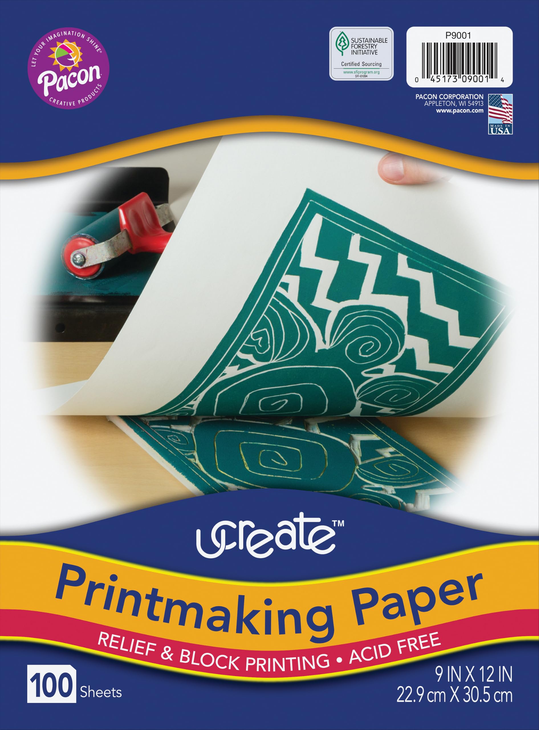UCreate Printmaking Paper, White, 9" x 12", 100 Sheets, Block Prints |