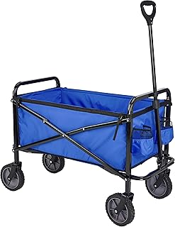 Amazon Basics Collapsible Folding Heavy Duty Utility Wagon for Outdoor Sports, 120.2 kg Weight Capacity, Camping, Garden, and Shopping, 70.1 x 103.9 x 50.8 cm, Blue
