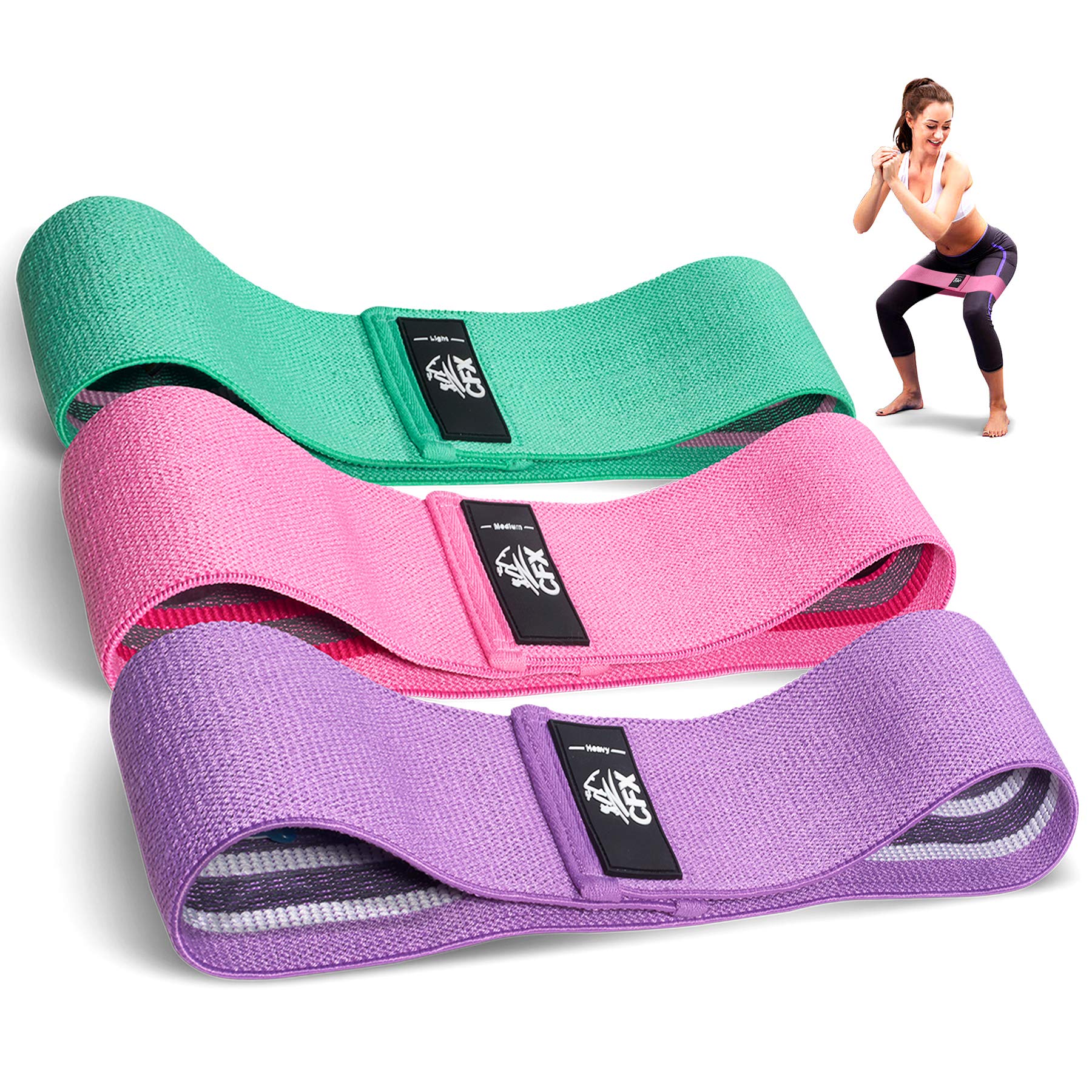 CFX Resistance Bands 3 Sets, Premium Exercise Loops with Non-Slip Design for Hip