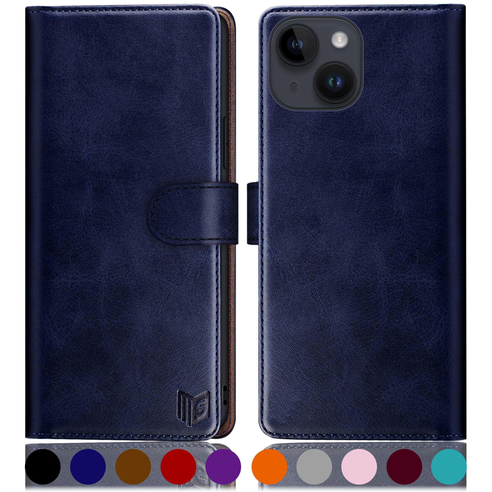 SUANPOT Design for iPhone 15 Plus 6.7" Kickstand Protective Wallet case with RFI