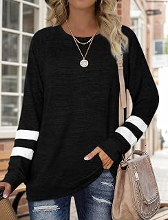 Women's Lightweight Sweaters Long Sleeve Tunic Top Round Neck Color Block Sweatshirts Fashion 2026