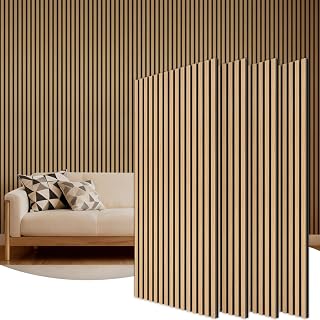 TONOR Wood Wall Panels for Interior Wall Decor-4 Pack 120 x 60 cm | Wood Panels-2,88m² for Walls as Sound Proofing Panels, Slat Wood Panelling for Wall Decor, Living Room, Bedroom, Natural Oak