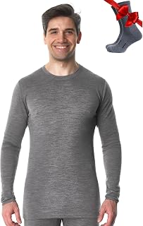 100% Merino Wool Base Layer Men - Long Sleeve Thermal Shirt + Hiking Socks