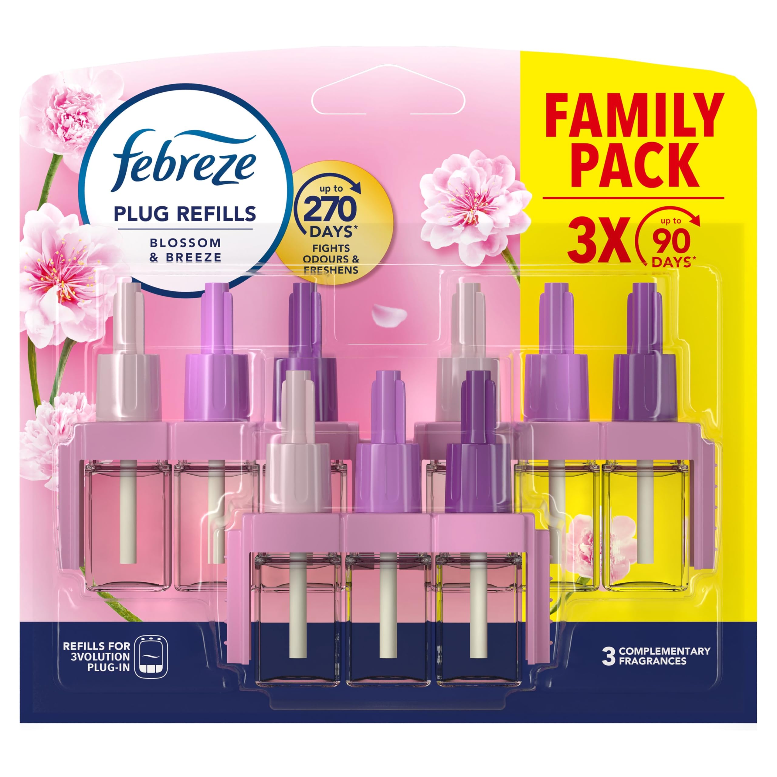 Febreze 3Volution Air Freshener Plug in Refill 60ML Blossom & Breeze, 3 Alternat