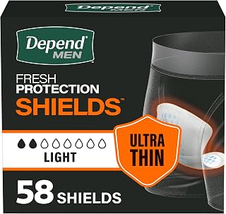 Depend Incontinence Shields for Men, Light Absorbency Disposable Pads, 58 Count