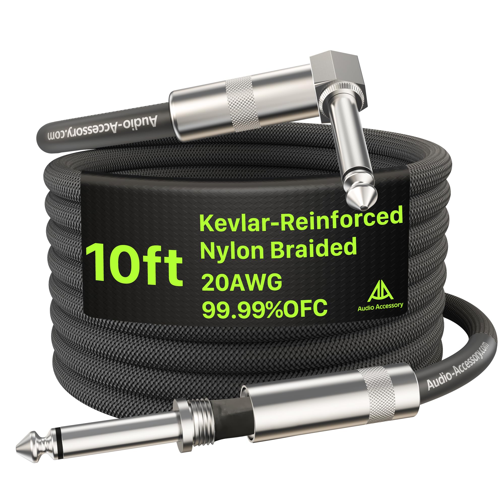 Guitar Cable 10 ft/3m, 20AWG 99.99% OFC Straight Instrument Cable Kevlar-Reinfor