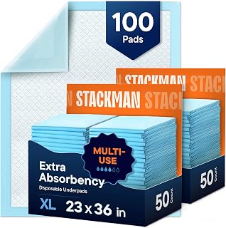 Chucks Pads Disposable [100-Pack] Adult Incontinence Underpads 23"x36" | Large Super Absorbent Protective Bed Pads, Leak-Proof Pee Pads for Kids Adults and Pets, Dog & Puppy Training, Stack Man