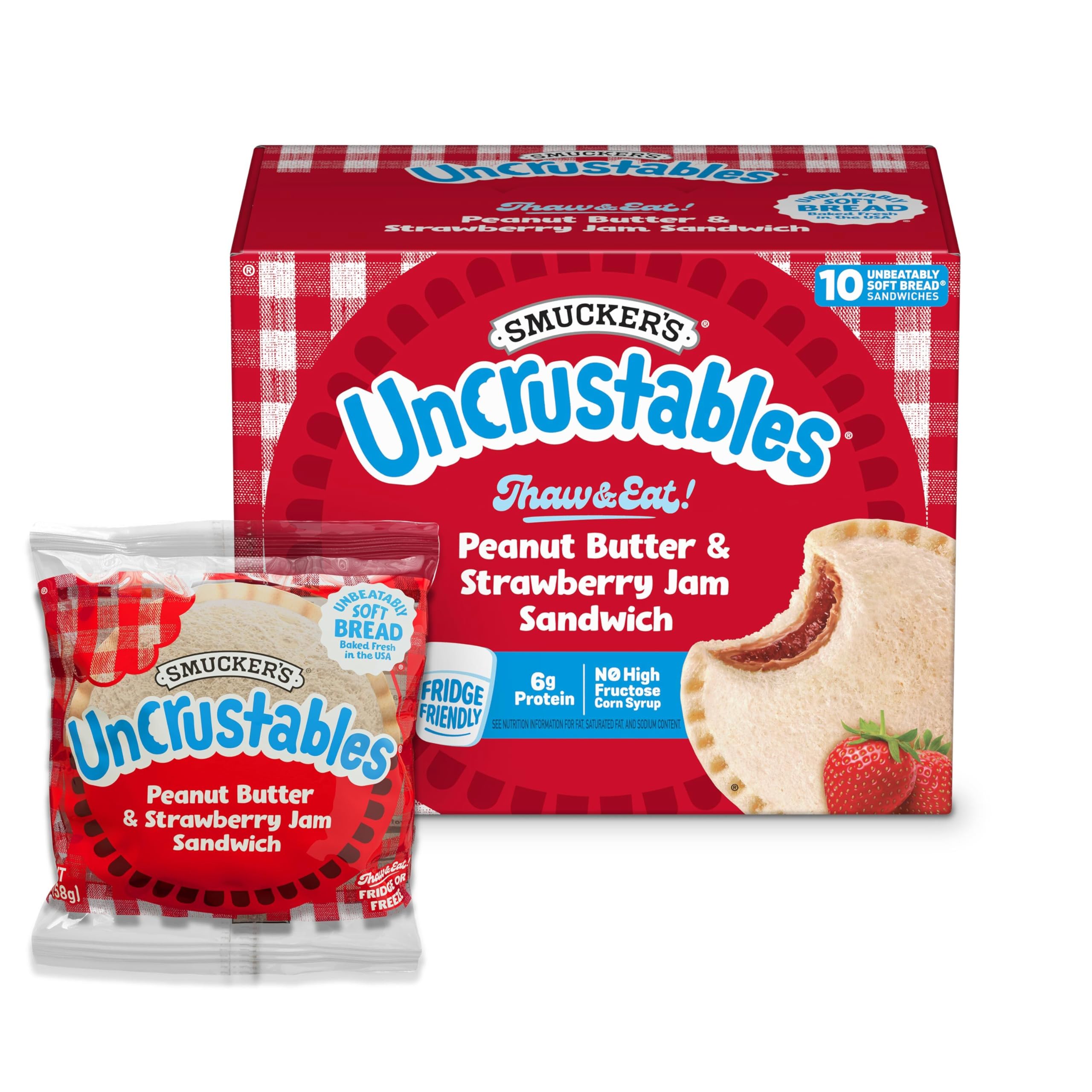 Smucker’s Uncrustables Peanut Butter & Strawberry Jam Frozen Sandwiches, 10 | 2-