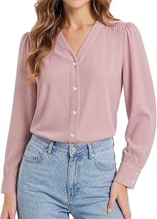 Enmain Womens Long Sleeve V Neck Blouse Ladies Chiffon Smart Shirt