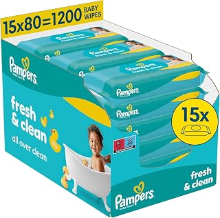 Pampers Fresh Clean Wet Wipes 15x - 1200 Pieces | Delicately scented cleansing also for hands and face