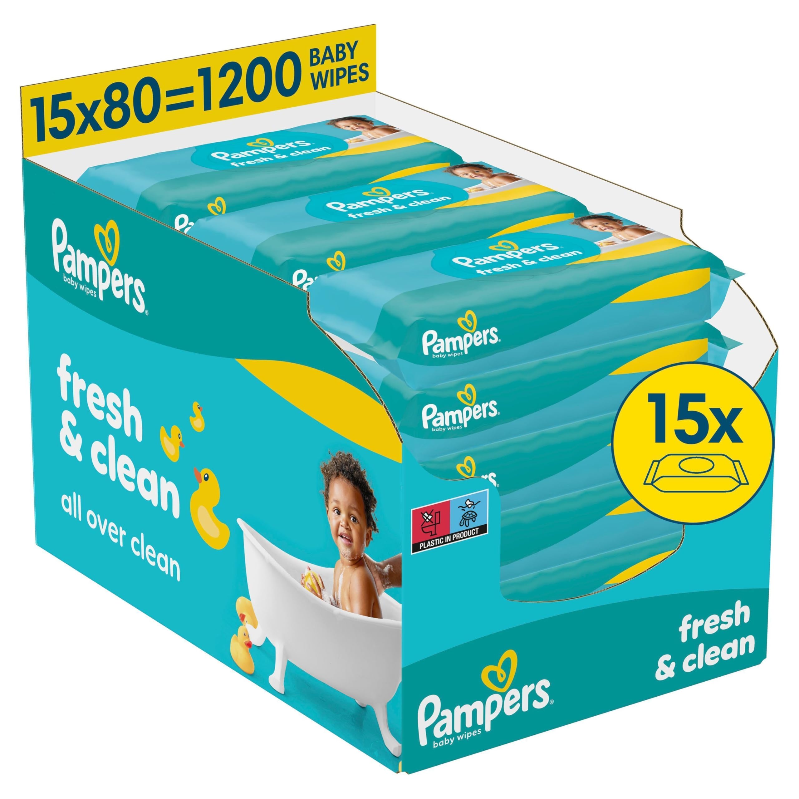 Pampers Fresh Clean Wet Wipes 15x - 1200 Pieces | Delicately scented cleansing a