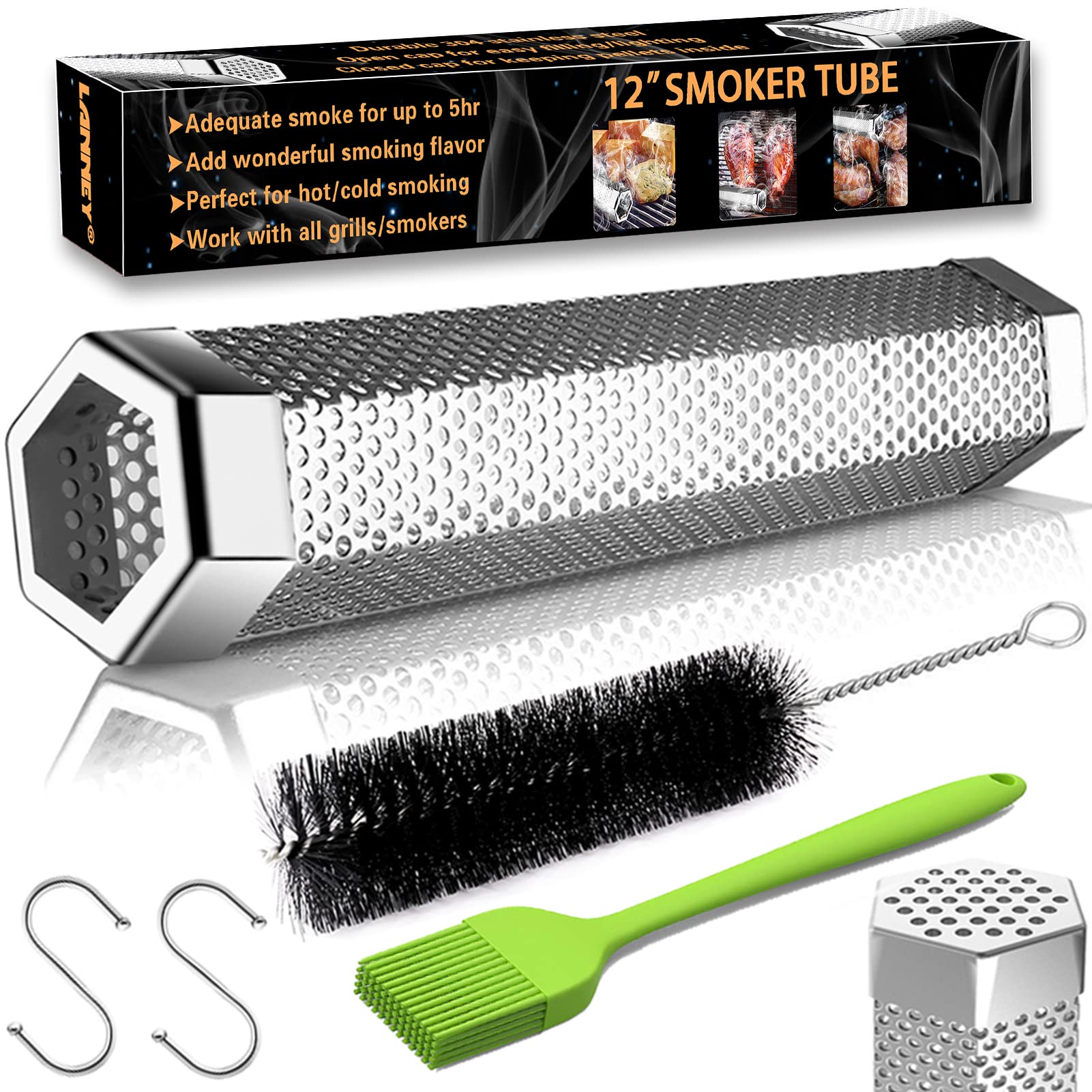 Smoke Tube for Pellet Smoker, 12'' Smoker Tube for Pellet Grill - Hot or Cold Sm